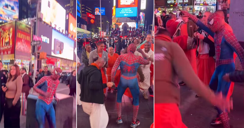 ન્યુયોર્કના ટાઈમ સ્કવેર પર હરે કૃષ્ણા, હરે રામાની ધૂન પર ઝૂમી રહ્યા હતા ભક્તો, ત્યારે જ ત્યાં આવી ગયો સ્પાઇડરમેન… અને પછી જે થયું એ જુઓ વીડિયોમાં