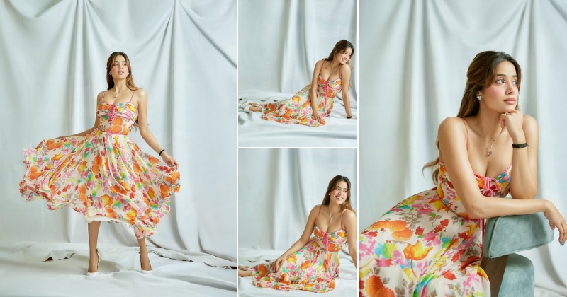 જાહ્નવી કપૂરએ સ્ટ્રિપ્સ વાળા કલરફુલ ફ્લોરલ ડ્રેસમાં વરસાવ્યો કહેર ! ન દેખાવાનું દેખાઈ ગયું ડ્રેસમાં, જુઓ તસવીરો