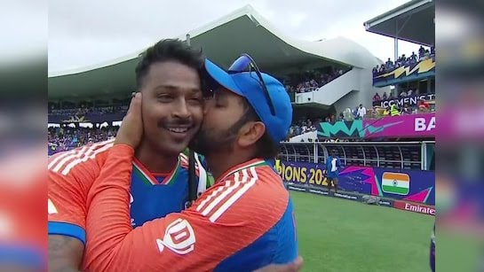 Rohit Sharma kisses Hardik pandya emotional moment worldcup 2024